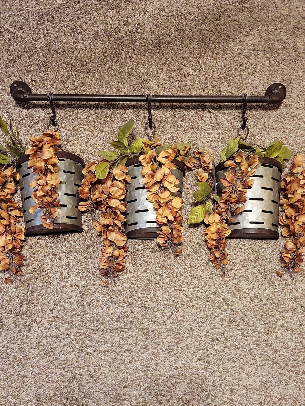 Hobby Lobby Metal Hanging Planter Bar with Brown Floral Garlands